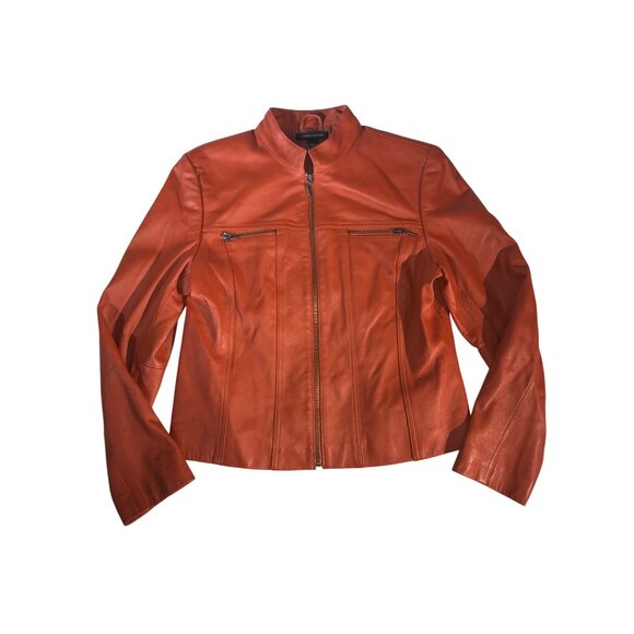 Valerie Stevens Womens Burnt Orange Leather Moto Jacket - Picture 1 of 7